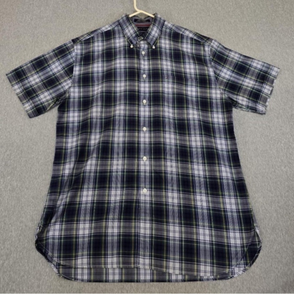 Tommy Hilfiger Vintage 80's 2 Ply Fabric Short Sleeve Button Up Shirt Size L